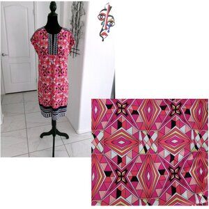 Laundry Shelli Segal Pucci Inspired Print Sheath Dress S Bright Pink Navy Blue